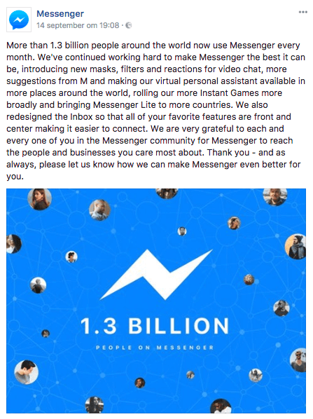 Aantal maandelijkse Facebook Messenger gebruikers 2017