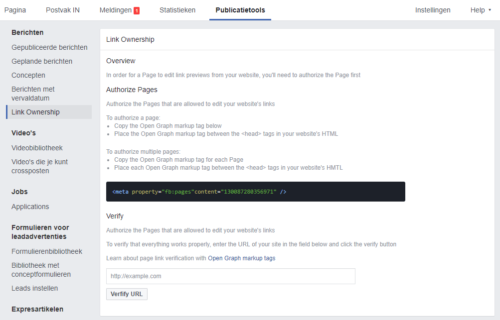 link ownership Facebook