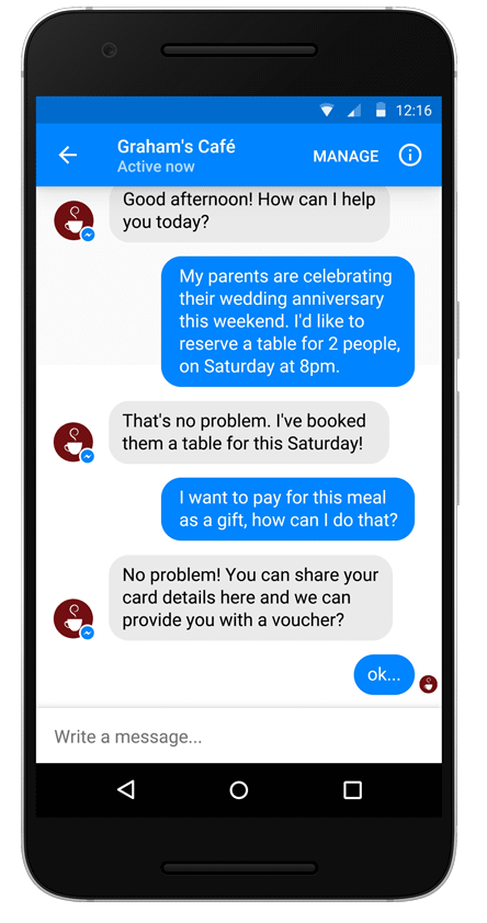 Verboden om betaalgegevens te vragen - Facebook Messenger